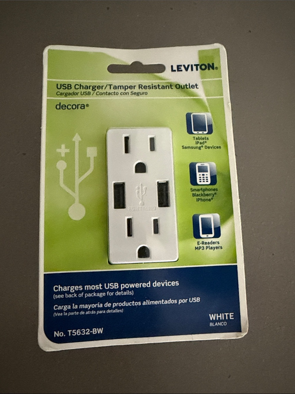 Decora White USB Charger Tamper Resistant Outlet